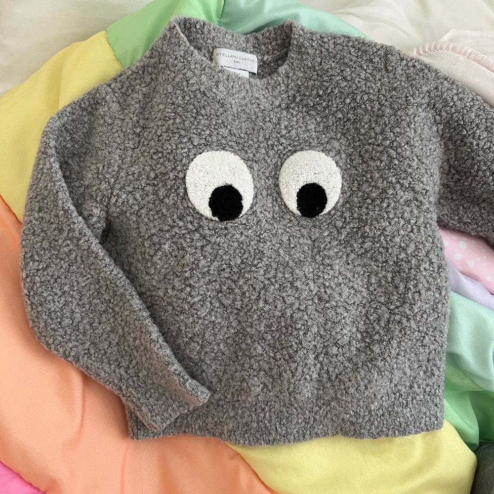 Stella McCartney Google Eye Sweater, gray teddy bear material, Size 4